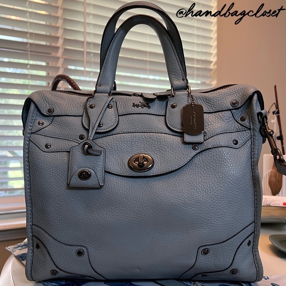 Coach Elevated Rhyder 33 Cornflower Blue Pebbled Suede Leather Shoulder Bag - Picture 14 of 16